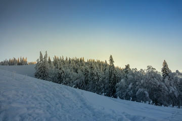 Fantastic winter mountain landscape glowing by sunlight