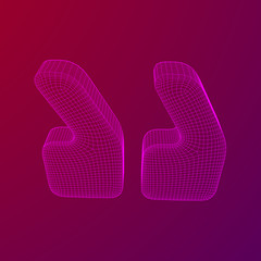 Quote comma sign abstract model line and composition digitally drawn. Wireframe low poly mesh vector illustration