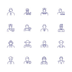 Male line icon set. Blue collar, farmer, police officer, businessman. People concept. Can be used for topics like job, occupation, labor