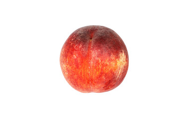 Peach whole and half peach with leaf on white background