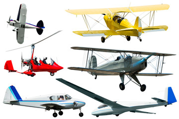 Set of airplanes on white background