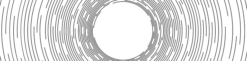 Abstract Black Concentric Round Lines on White Background - Wide Vector Illustration