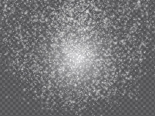White sparks glitter special light effect. Sparkling magic dust particles. Vector sparkles on transparent background. Christmas abstract pattern.