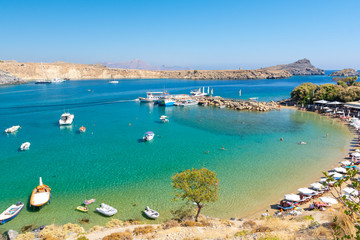 Obraz premium beautiful beach in Lindos on Rhodes island, Greece