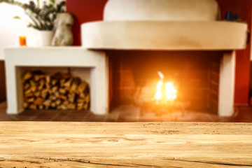 Table background and fireplace 