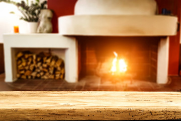 Table background and fireplace 
