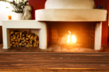 Table background and fireplace 