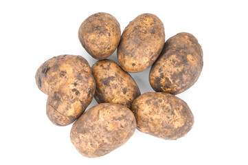 Ripe potatoes isolated on white background