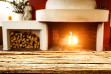 Table background and fireplace 
