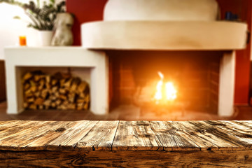 Table background and fireplace 