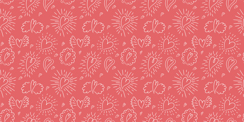 Heart seamless pattern. Vector love illustration. Valentine's Day, Mother's Day. Wedding, scrapbook, gift wrapping paper, textiles. Doodle sketch. Color background