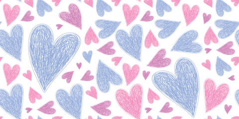 Heart seamless pattern. Vector love illustration. Valentine's Day, Mother's Day. Wedding, scrapbook, gift wrapping paper, textiles. Doodle sketch. Color background