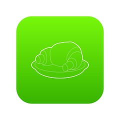 Croissant icon green vector isolated on white background