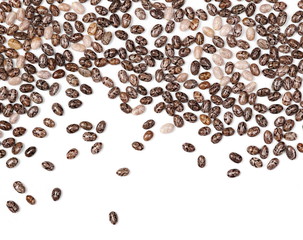 Chia seeds isolated on white background, macro top view