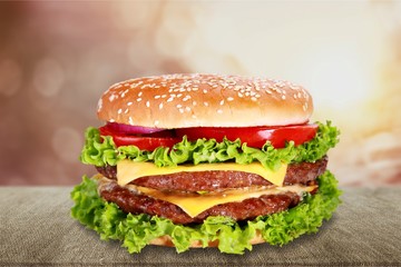 Tasty hamburger on white background, menu for cafe and fast-food