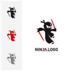 Ninja Warrior logo Design Vector Template. Silhouette of japanese fighter. - Vector © Top Studio