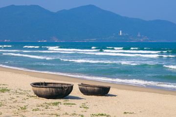 Traditional boats made from big basket at Danang,Vietnam.