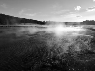 Black and White of a Geothermal Field in Yellowstone National Park, Wyoming, USA