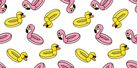 duck Flamingo seamless pattern vector swimming ring pool beach exotic bird tropical summer scarf isolated repeat wallpaper tile background cartoon illustration