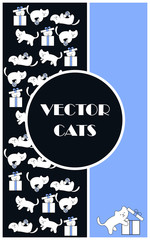 vector greeting card funny cats with a gift and a ball vertical orientation