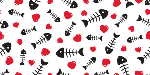 fish bone seamless pattern vector heart valentine tuna salmon dolphin shark ocean sea scarf isolated tile background repeat wallpaper