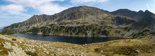 Panorama of Lake in the Poland mountains in Five Polish Ponds Valley