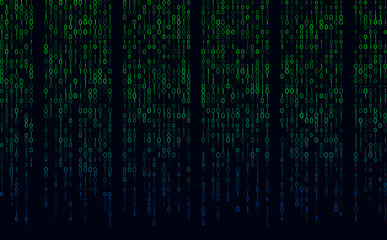 Stream binary matrix code on screen. computer matrix numbers. The concept of coding, crypto exchange, hacking or mining cryptocurrency in bitcoins.