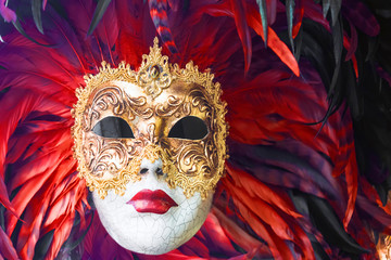 Venetian masks decorated with feathers