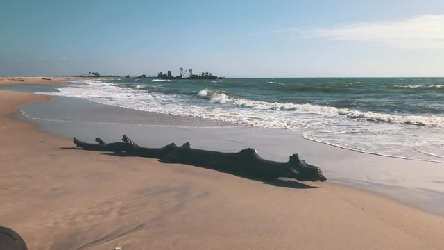 wooden trunk next to the beach shore of the cemetery of ships in Luanda. Agola. Africa.