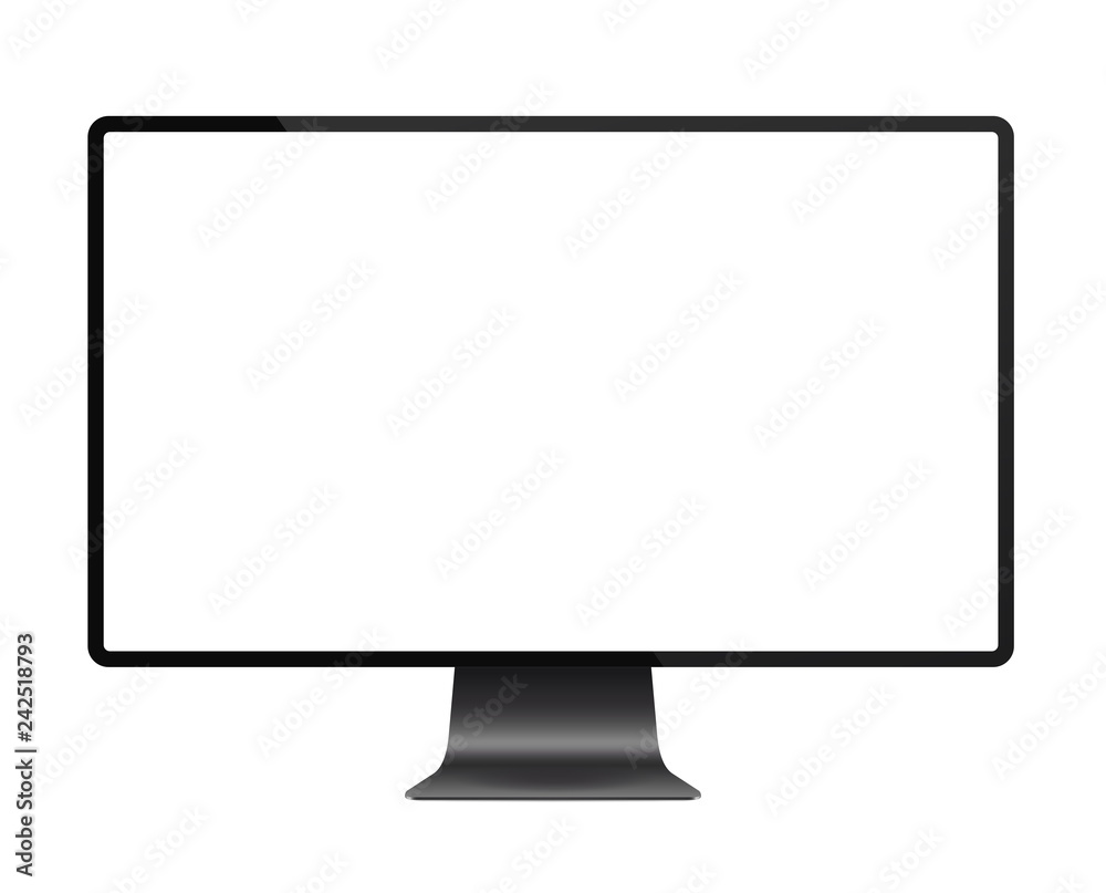 Poster Realistic black modern thin frame display computer monitor vector illustration.
