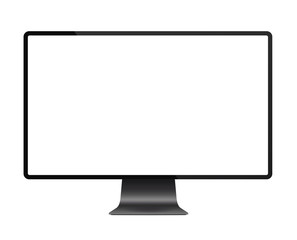 Realistic black modern thin frame display computer monitor vector illustration. - obrazy, fototapety, plakaty