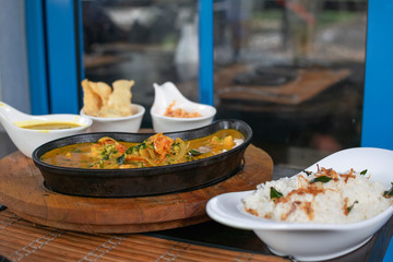Close up of shrimps curry in a pan