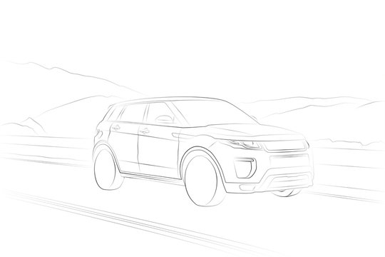 Range Rover Evoque SUV car line drawing