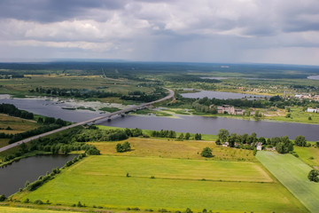 Fototapeta na wymiar Aerial view of river Lielupe bridge in Latvia.