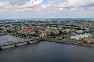 Fototapeta na wymiar Riga from air. Aerial view of Riga city- capital of Latvia.