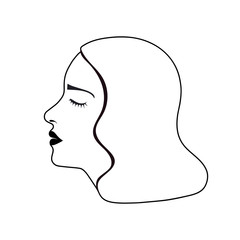 Woman profile with closed eyes simple contour black and white vector. Creative concept beauty retro style sketch illustration. EPS10