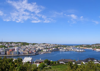 Panorama of the city Kristiansund with many traditional houses