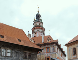 Fototapeta na wymiar View of castle tower in Cesky Krumlov, Czech Republic