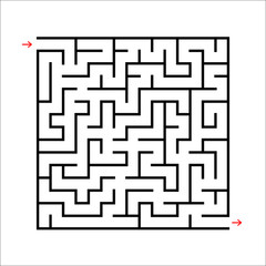 Black square maze. An interesting and useful game for kids. Children's puzzle with one entrance and one exit. Labyrinth conundrum. Simple flat vector illustration isolated on white background.
