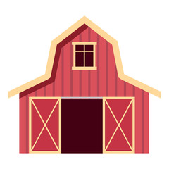 Red wooden farm barn in flat style. Agricultural building for livestock or equipment. Vector illustration