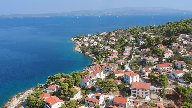Amazing aerial bird view of the island Solta is an island in Croatia. Adriatic sea fisherman village in the central Dalmatian archipelago, near Split.