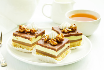 Chocolate Cake with caramel and nuts.