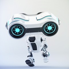 Look-see robotic toy with big binocular eyes, 3d rendering