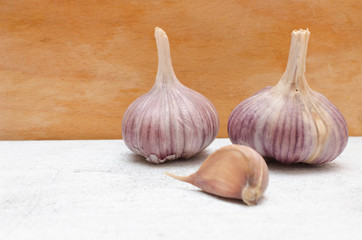 garlic, wooden background, spices