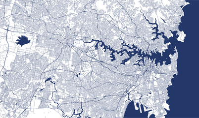 Naklejka premium map of the city of Sydney, New South Wales, Australia