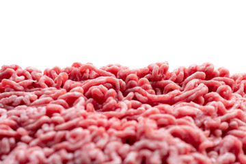 Ground meat, pork and beef with white background