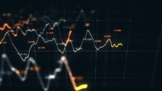 Animation growth of abstract charts with changing values of check points on dark background. Animation of seamless loop.