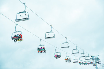 ski lift close up sky on background