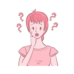 Confused woman with questions around her head