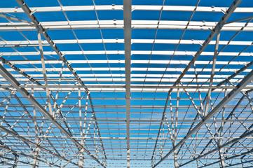 Structure of  building. Steel construction on sky background